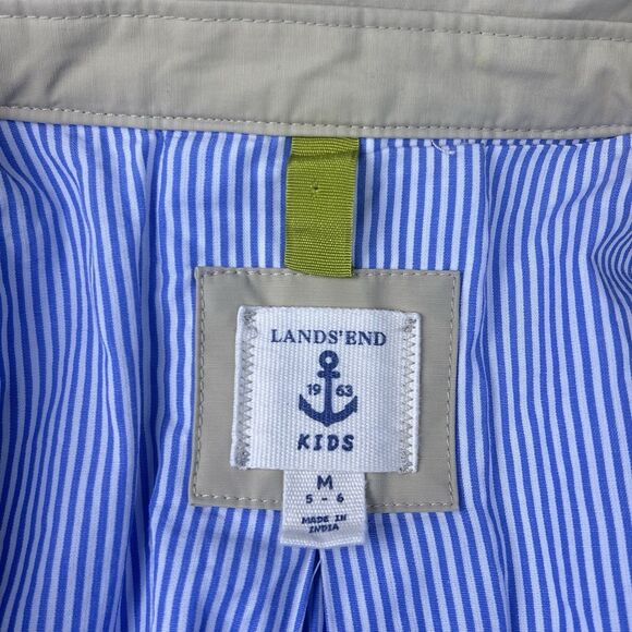 Lands' End Girl’s Khaki Trench Coat M 5-6 Single Breasted Inverted Pleat Lined - Picture 7 of 12